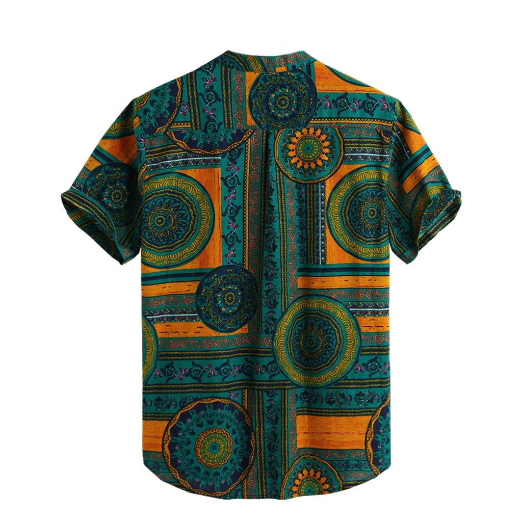 Printed Short Sleeve Linen Blend Shirt
