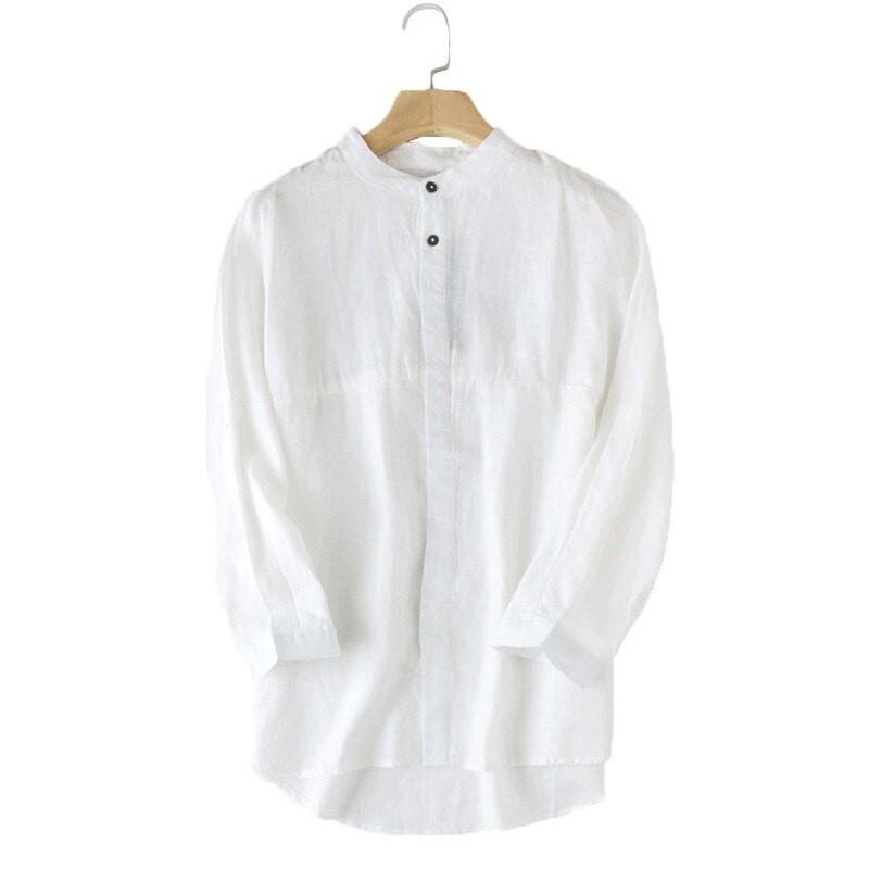 Solid Long Sleeve Linen Blend Shirt