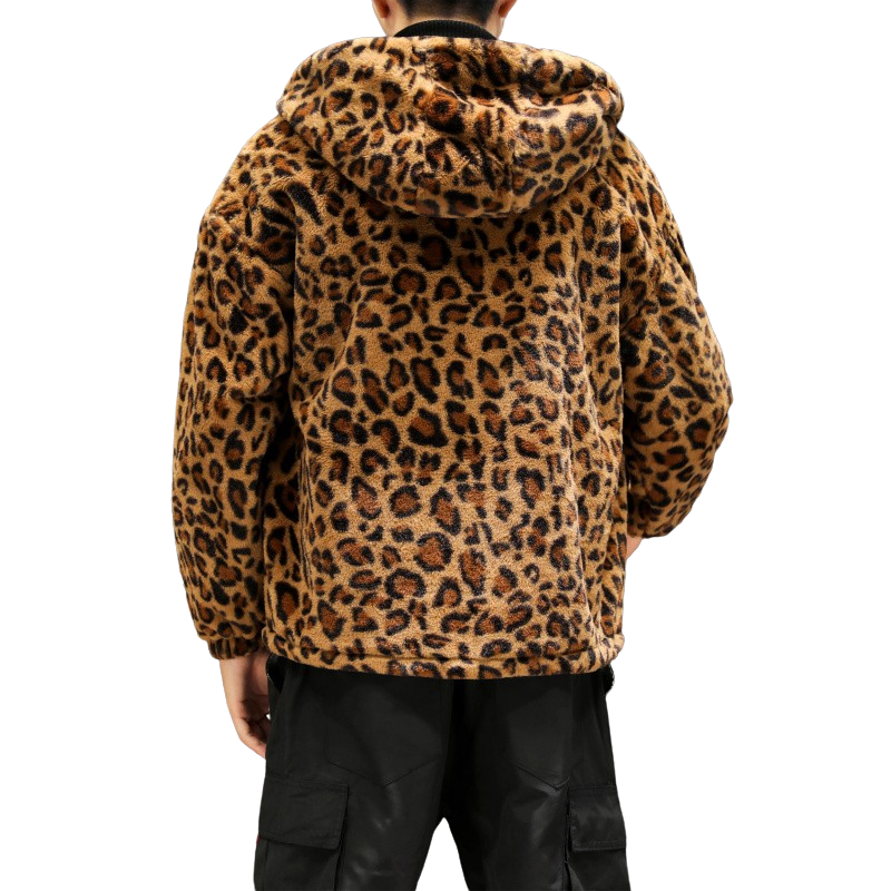 Hooded Leopard Plush Jacket