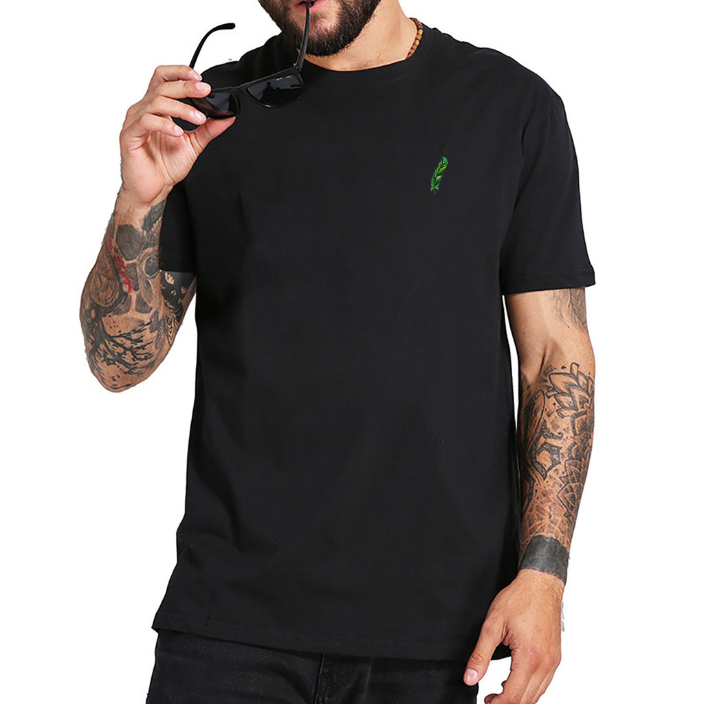 Green Feather Embroidered T-Shirt