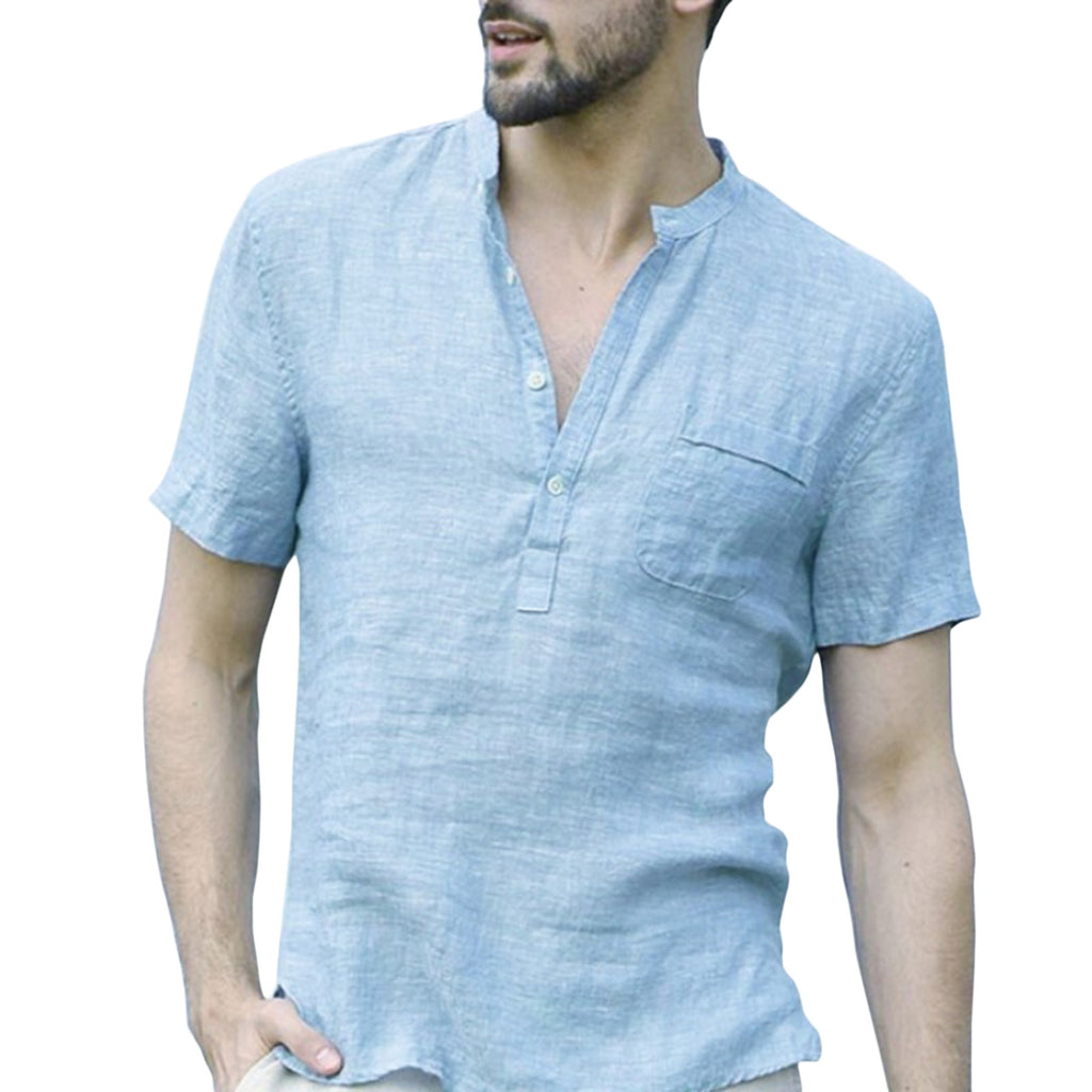 Mandarin Collar Linen-Blend Shirt
