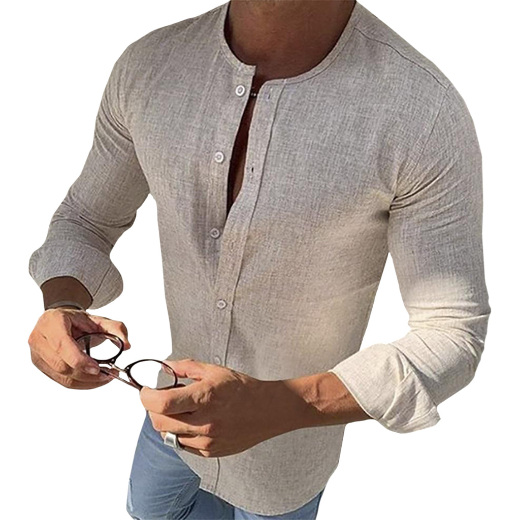 Light O-Neck Button-Down Shirt