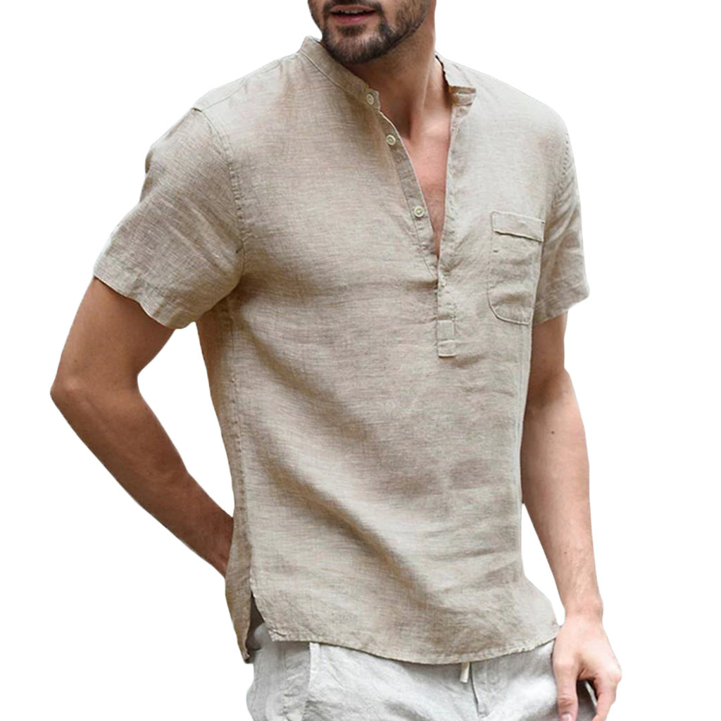 Mandarin Collar Linen-Blend Shirt