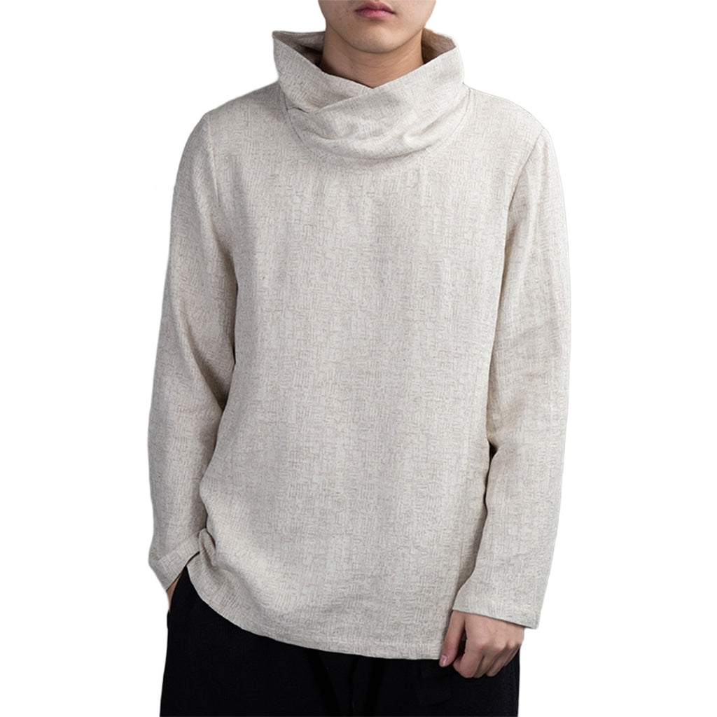 High Neck Linen-Blend Shirt