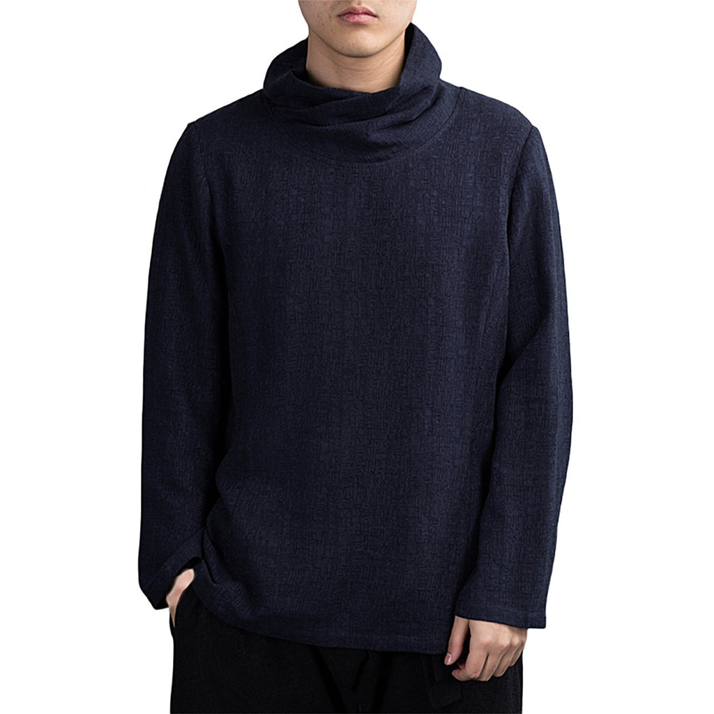 High Neck Linen-Blend Shirt