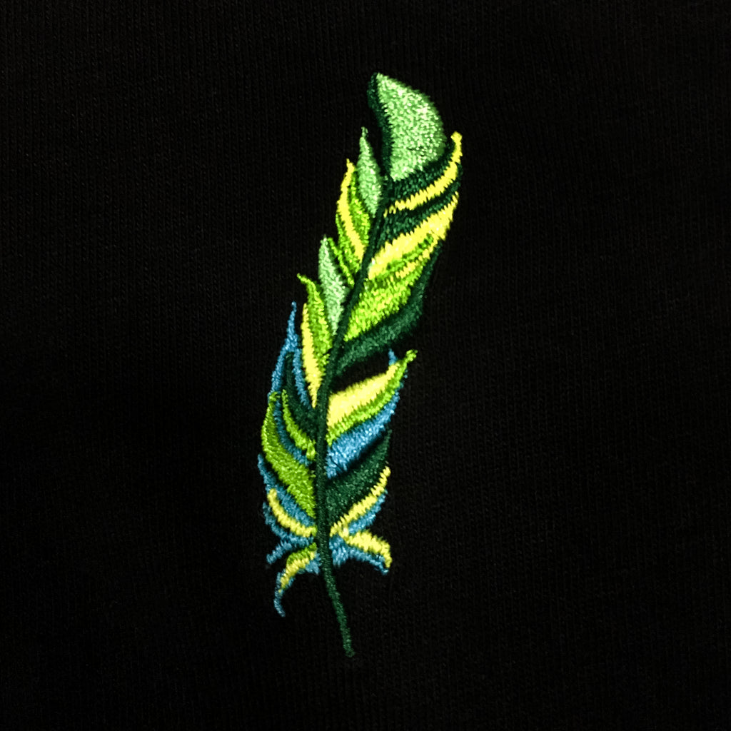 Green Feather Embroidered T-Shirt